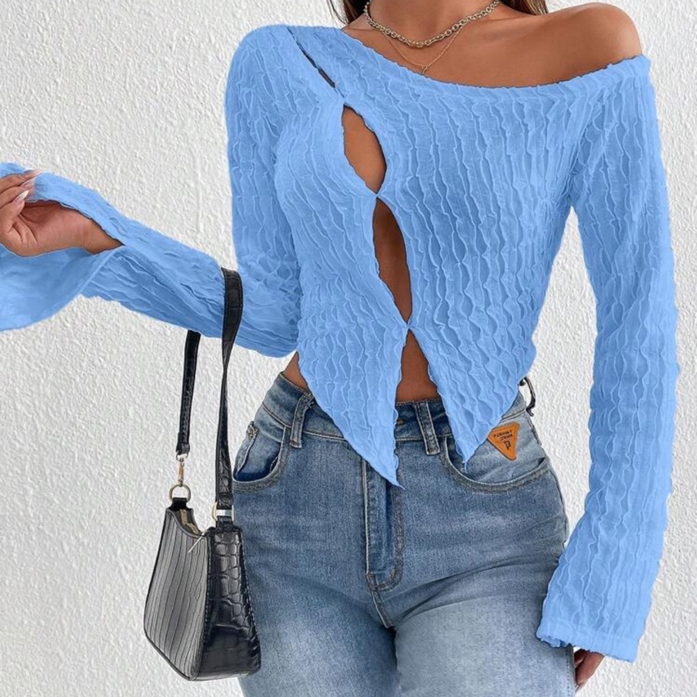 Women's Blue Off-Shoulder Sweater